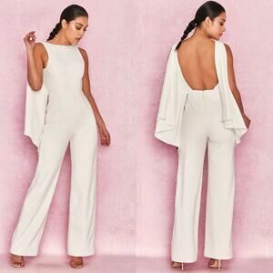 HOUSE OF CB Celina Ivory White Open Back Classy Flowy Draped Swing Jumpsuit